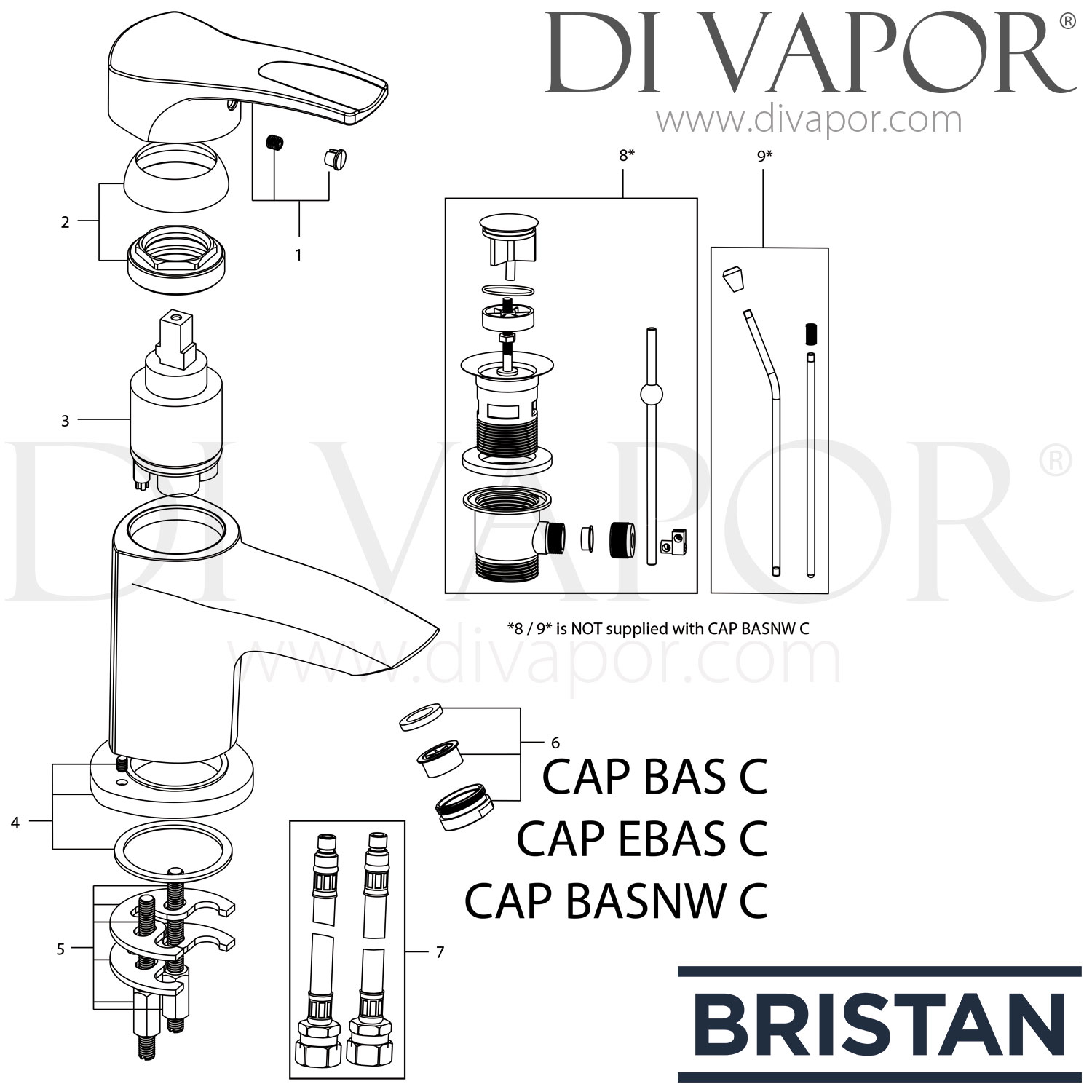 Bristan CAP EBAS C Capri Basin Mixer with EcoClick Bathroom Tap and